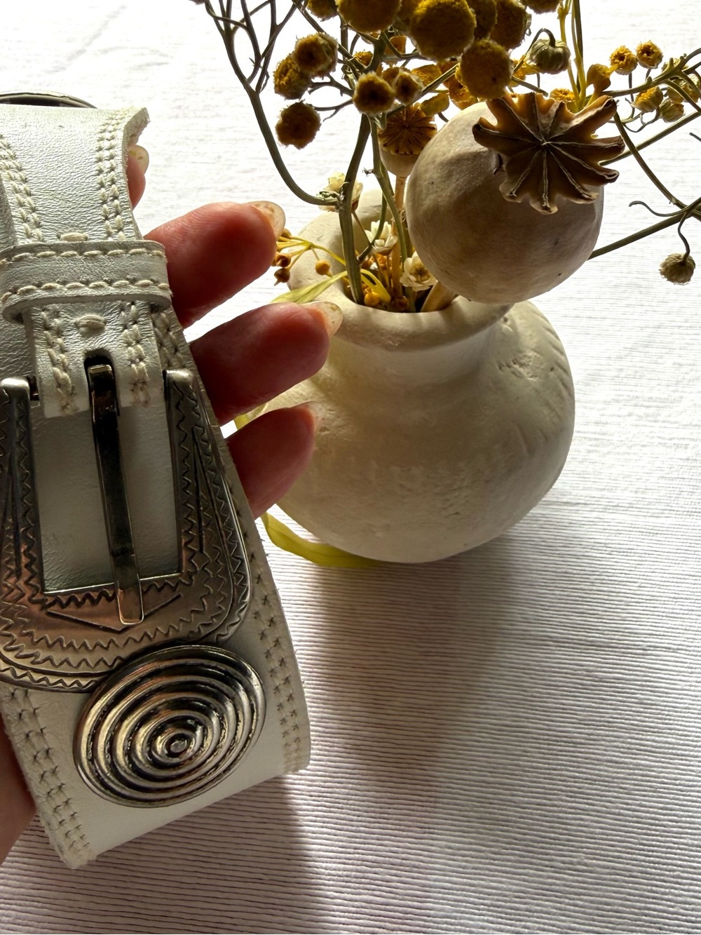 Vintage Liz Clairborne White Leather Concho Belt | Made in USA | S/M